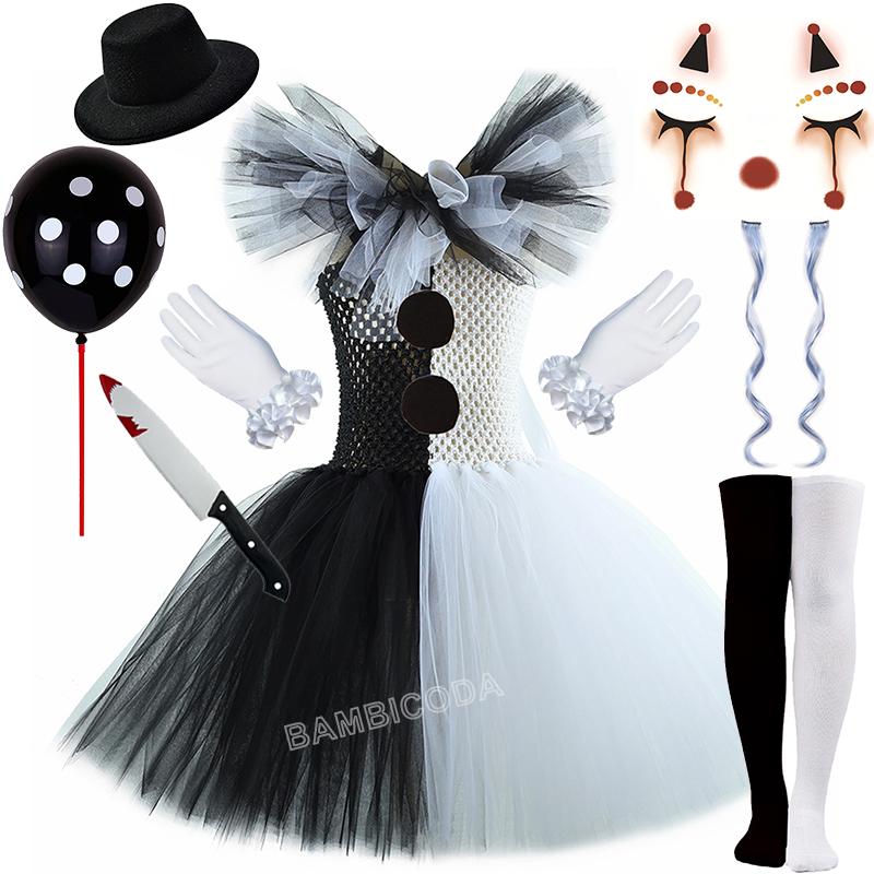 Das Clownskostüm Terrifier Art Girl Schwarz Weiß Ausgefallenes Tutu-Kleid Horror Joker Kleid für Mädchen Halloween Karnevalsparty Kostüme