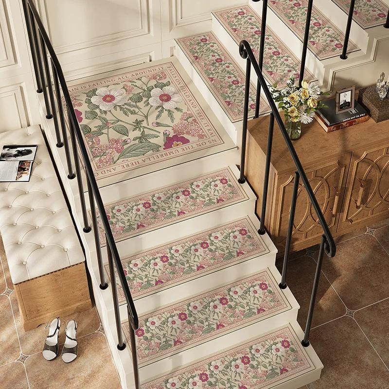 American-style Stair Mat Non-slip Solid Wood Step Mats Household Rotating Carpets Luxury Water-absorbent Leather Carpet 