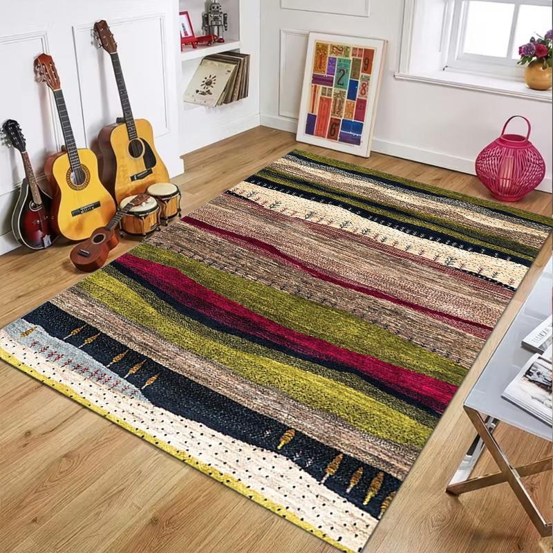 

Boho Chic Geometric Striped Area Rug Colorful Abstract Tribal Print Non Slip Carpet for Living Room Bedroom Home Decor 40X60CM