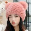 New Mink Hair Hat Warm Woven Wool Fox Hair Ball Cute Mickey Hat Fur Milliner Autumn and Winter