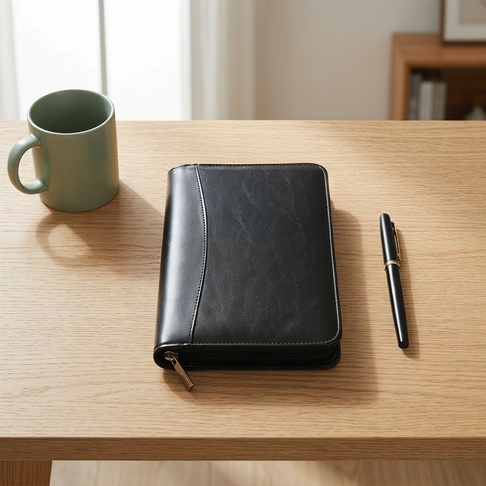 PU Leather Portfolio Binder Cover 6-Ring Business Notebook Loose Leaf Notebook  Conference Use