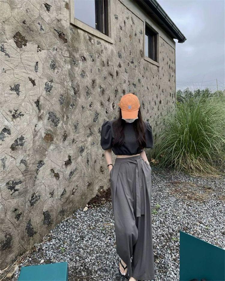 Korean Chic Asymmetrical High-Waisted Pleated Wide-Leg Trousers for Women