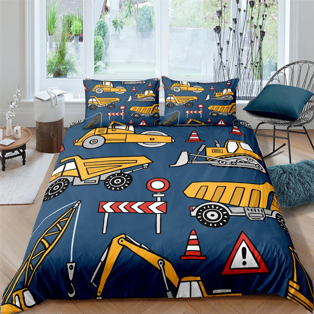 

Excavator Tractor Duvet Cover Set Cartoon Machinery Bulldozer Pattern Bedding Set For Kids Boys Polyester Bedding Set King Size EU single(135x200cm)