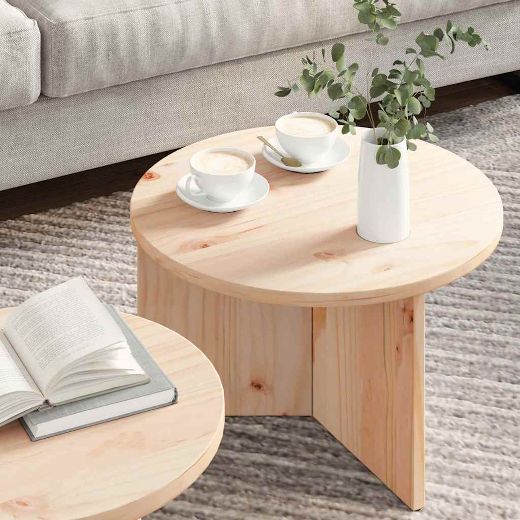 Coffee Table Set 2 pcs Natural Solid Pine Wood
