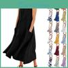 Fashion Colour Womens Casual Solid Sleeveless Cotton Linen Pocket Dress