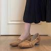 Sheepskin version~ retro hollow shallow mouth breathable sandals women's one foot literary style low heel commuting sheepskin, single shoes