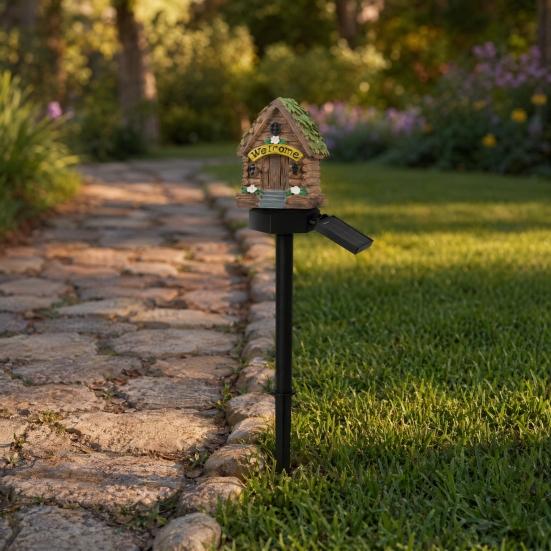 Yousheng Solar Mushroom House Light, Garden Fairy Tale Cottage Solar Light, Outdoor Waterproof Solar Lawn Light with Spike for Yard Patio