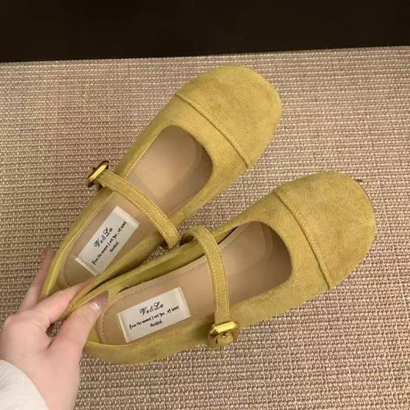Light mouth red single shoes female spring and autumn new retro gentle fairy suede Mary Jane shoes flat beanie shoes