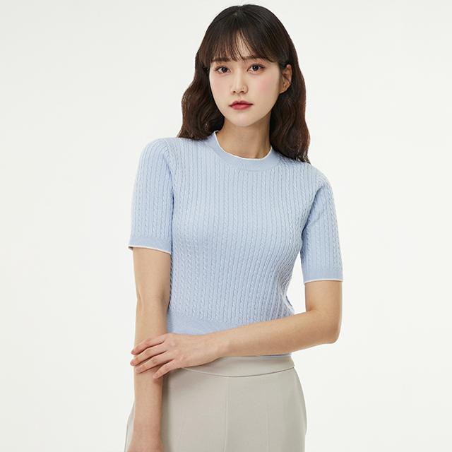 Rap Cable Knit Round Short Sleeve Knit Aq1Kh281 Grey/Ff