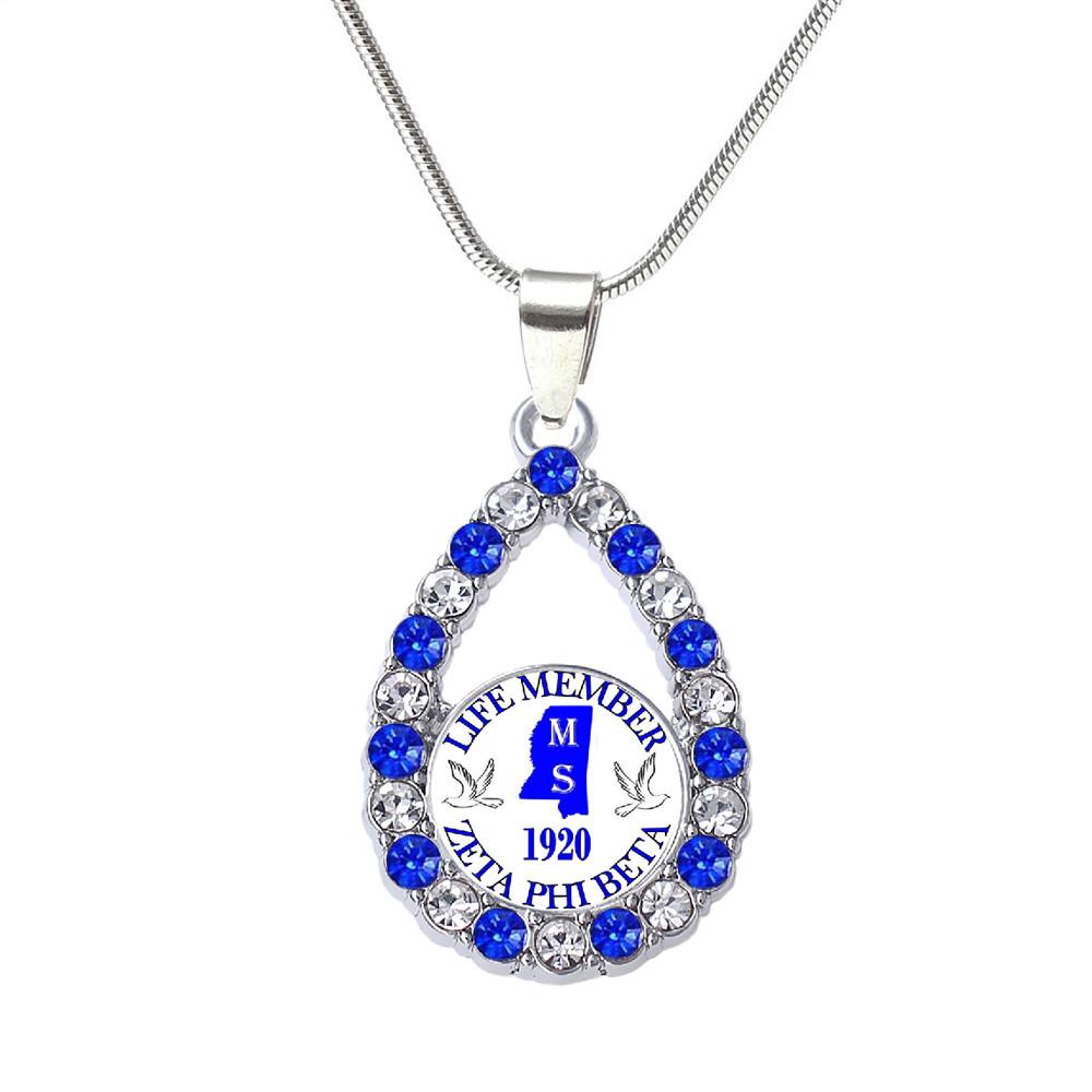Metal Crystal Rhinestone Sorority 1920 Dove Zeta Phi Beta Necklaces Greek Life Member Sisterhood Service Souvenir Gift Jewelry 20inches(50.80cm) синий