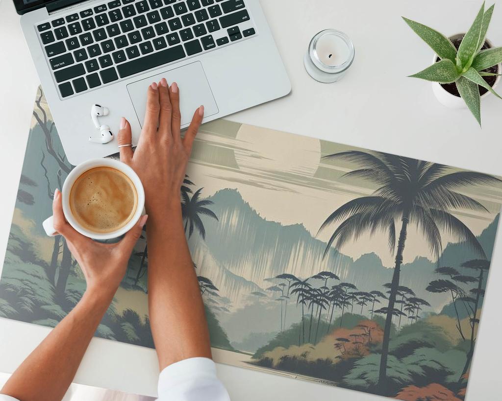 Durable Anti-Slip Desk Mat Tropical Landscape 90x45 Cm