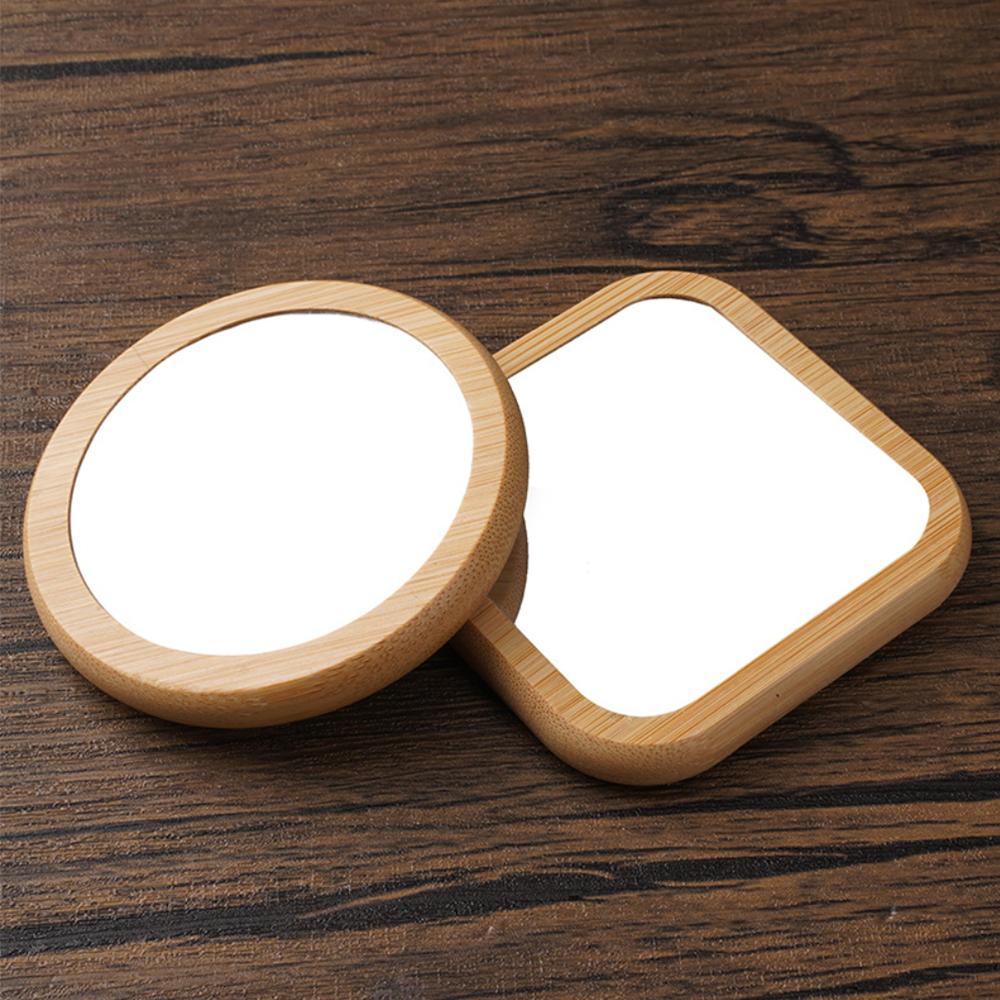 Wood Makeup Mirror Round/Square Cosmetic Mirror Handheld Mini Compact Pocket Mirror Portable Travel Accessories Beauty Tool