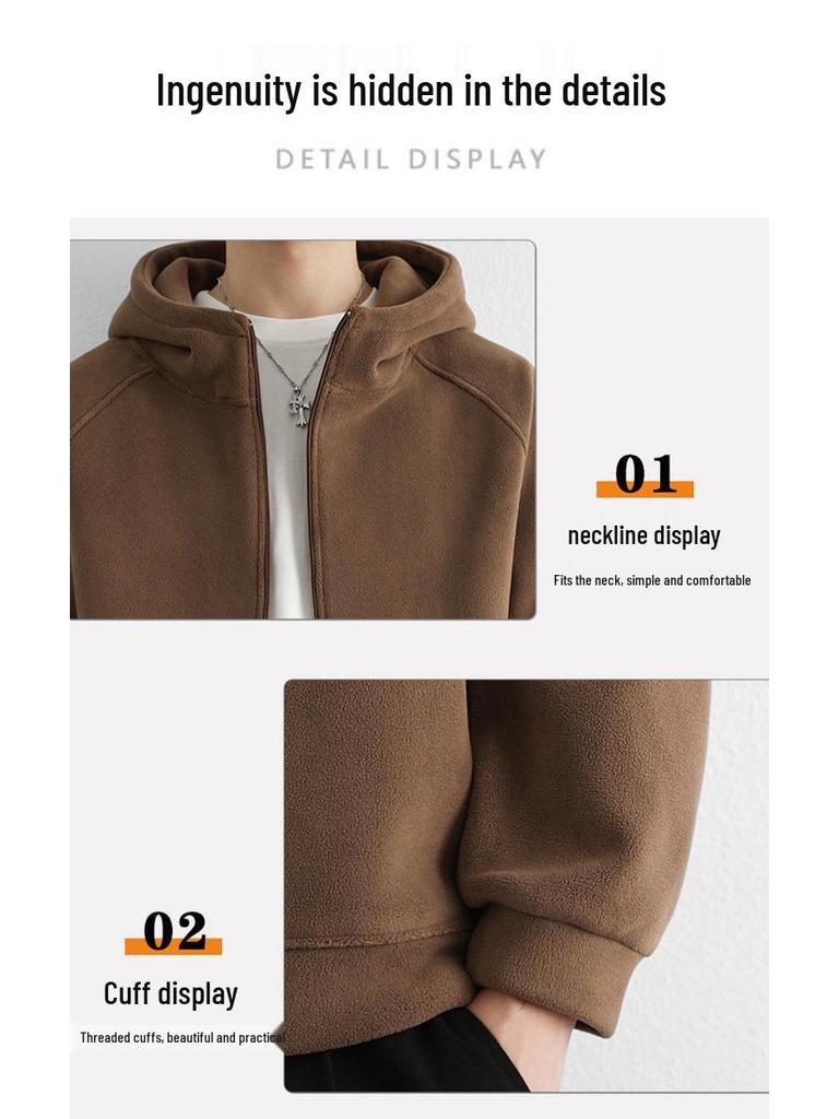 Men's Double-Sided Coral Fleece Hooded Jacket - Autumn/Winter 2025 Style, Thickened and Warm for Outdoor Casual Wear