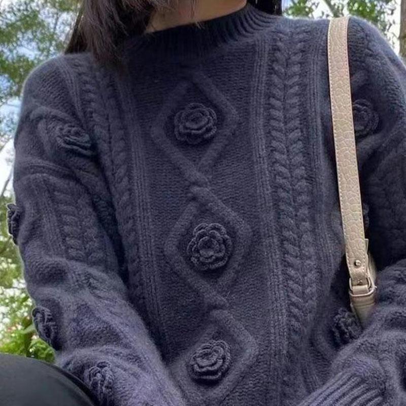 Women's Autumn and Winter Sweater Thickened Warm Knitted Stretchy Long-Sleeve Oversized Top