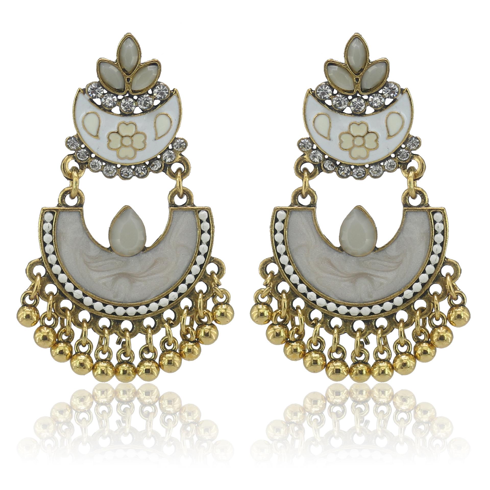 

Креативные ювелирные изделия в виде висячих цветов в индийском стиле, веерообразные металлические серьги с кисточками в форме шарика Ид аль-Фитр Лассер Байрам белый