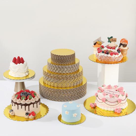 10Pcs Gold Cake Boards Round Scalloped Edges Greaseproof Cake Board Food Grade Cardboard Circles for Wedding Birthday Parties
