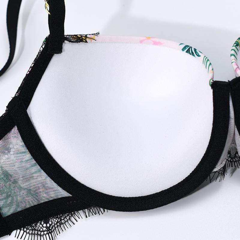 DKGEA Sexy undertøyssett tykke kvinner push up bh utskrift blonder dameundertøy