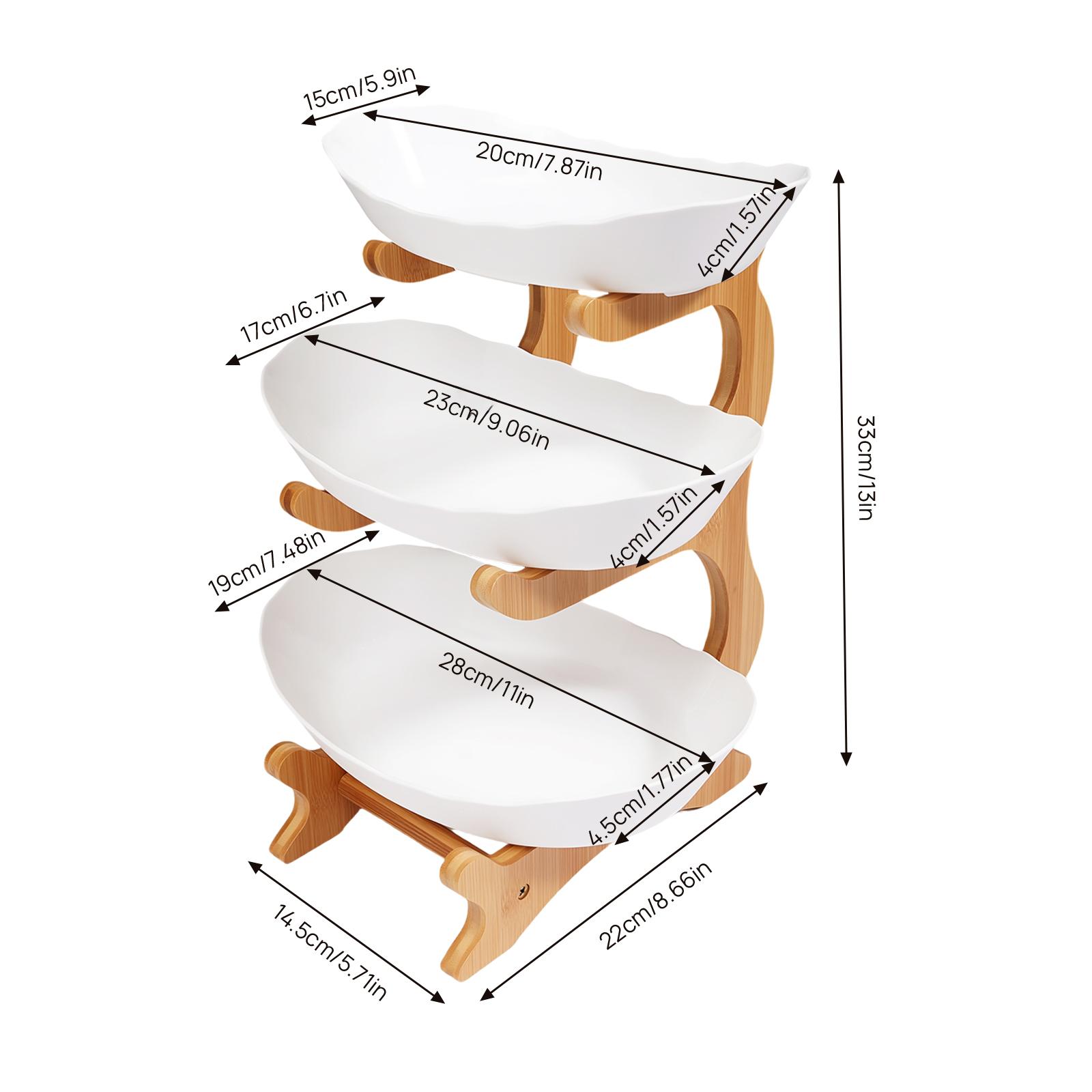 

3-Tier Serving Bowls with Stand, Snack Dessert Cake Tray Plate Rack for Party Wedding with Bamboo Wood Stand – Food-Grade PP білий
