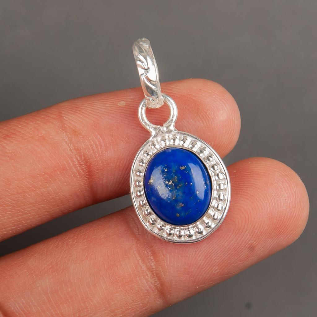 Natural Lapis Lazuli Gemstone 925 Sterling Silver Jewelry Handmade Pendant 1.20" PP-7-20