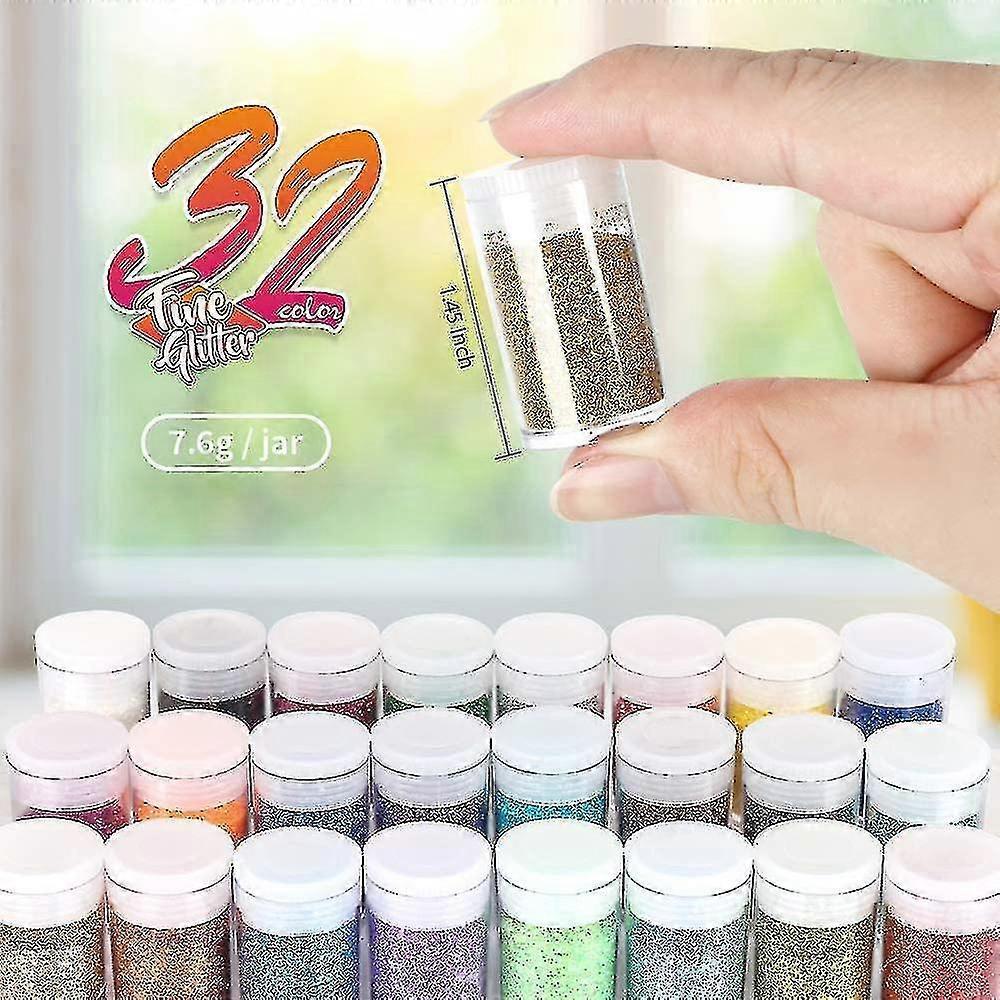 Sparkly Fine Glitter For Crafting, 32 Colors Of Nail Glitter Face Glitter Powder Rainbow Body Glitter Tattoo Glitter - Pjun