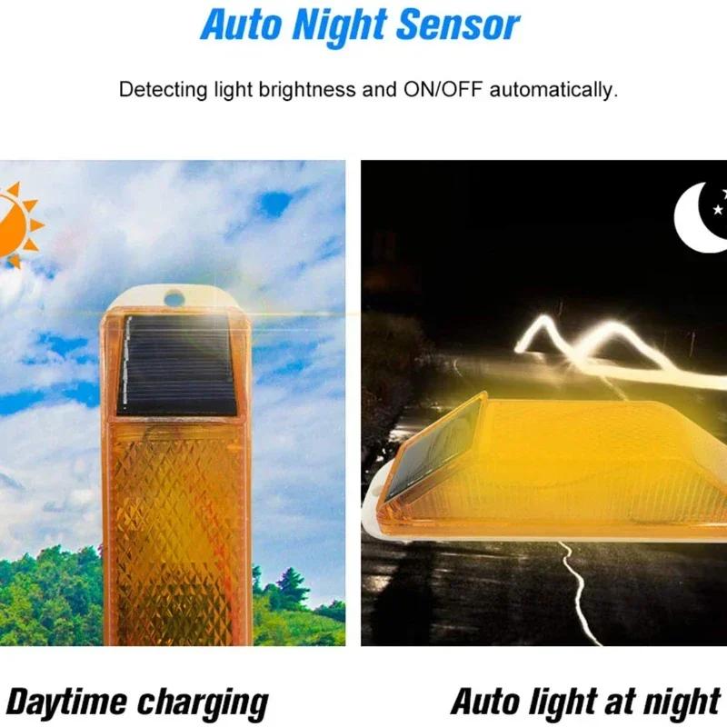 2pc Solar Strobe Warning LED Lamp Strobe Flash Traffic Caution Light Chip Control Bridge Rechargeable Night Driving Safety Light