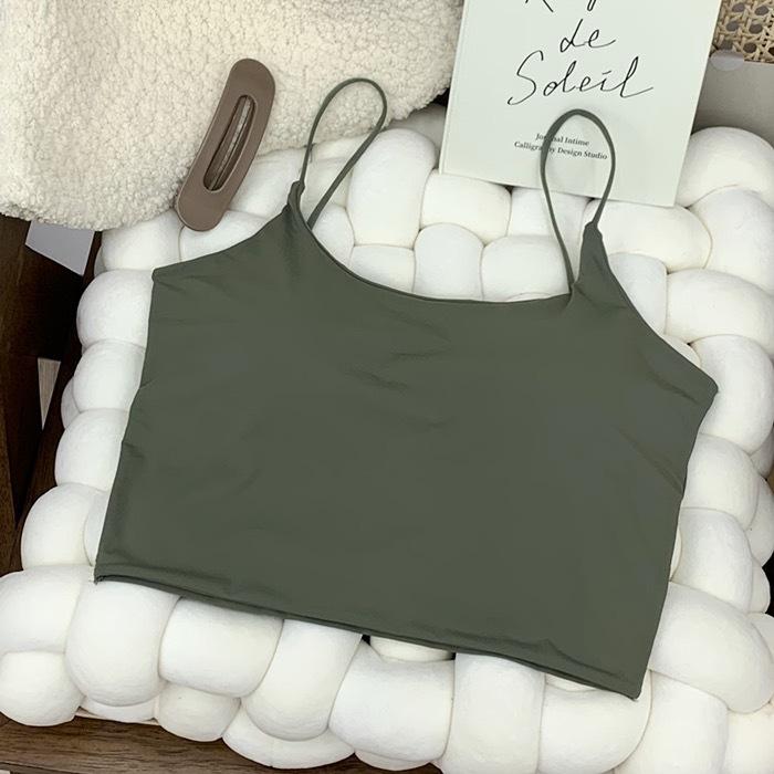 Ice Silk Camisole Vest for Women with Chest Cushion Beautiful Back and Strapless Short Base Underwear for Both Inside and Outside