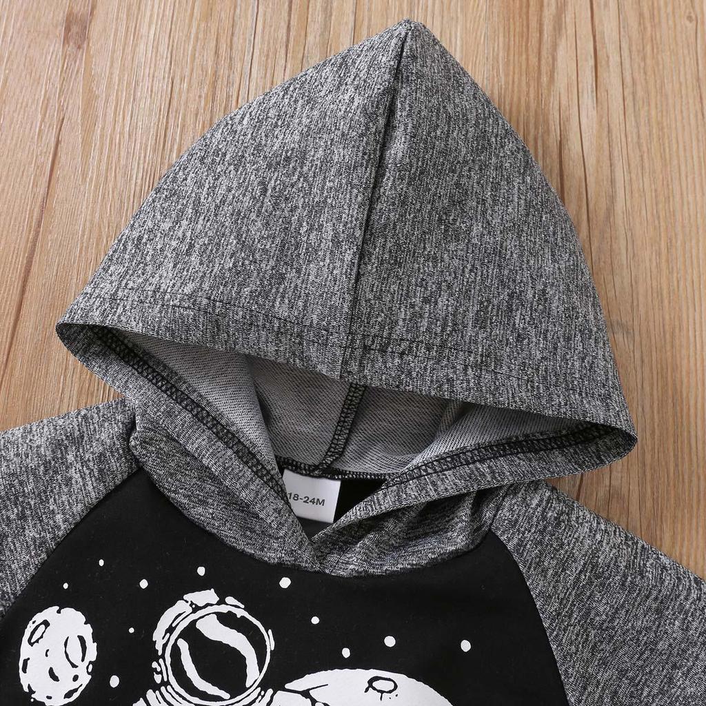 Kids Boys 2 Piece Outfit Spring Fall Astronaut Space Print Long Sleeve Hoodie Sweatshirt With Long Pants Fashion Children Clothing Set