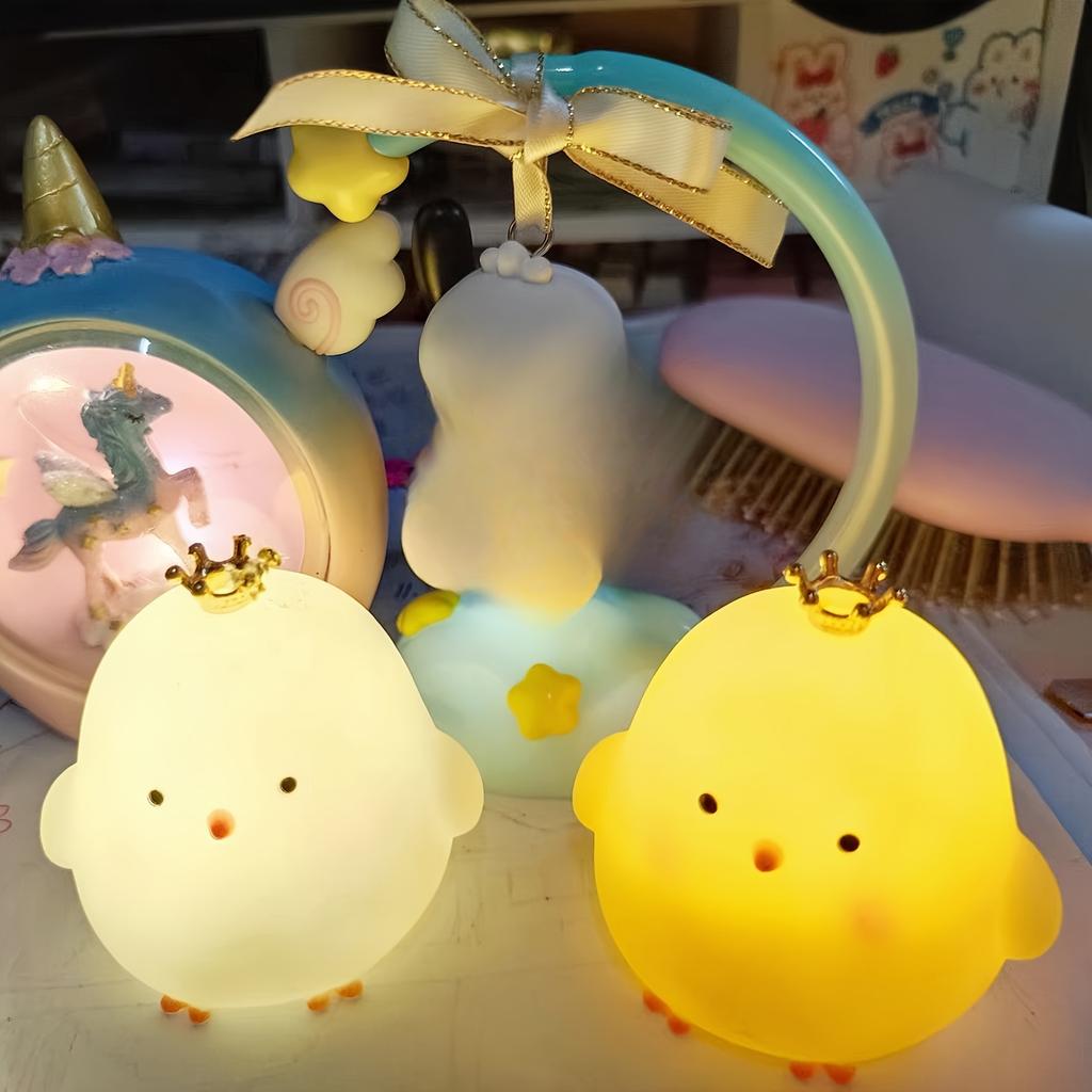 Crown Chick Night Light Bedroom Decoration Cute Cartoon Animal Night Light Christmas Gifts For Kids Room Bedside Sleeping Lamp