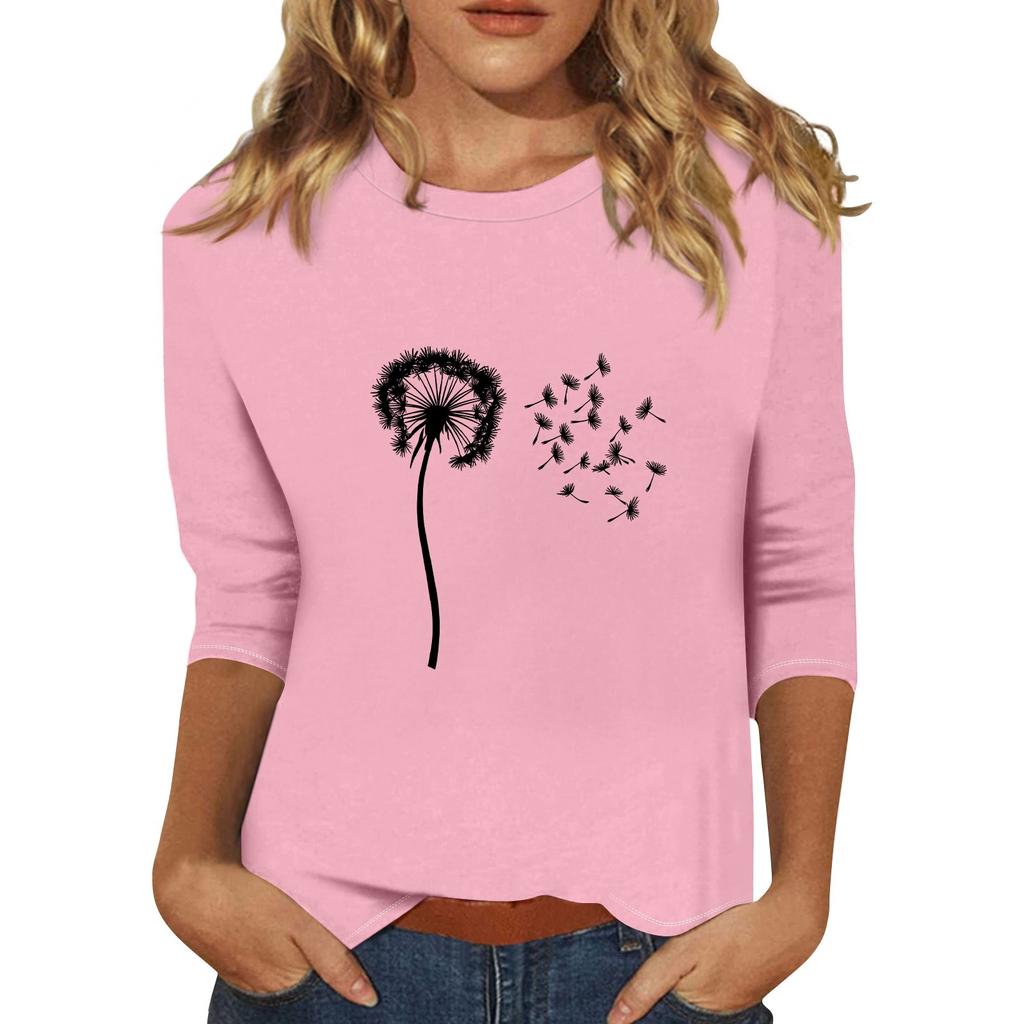 Women's Fashionable Casual Three Quarter Sleeve  Printed Collar Pullover Top