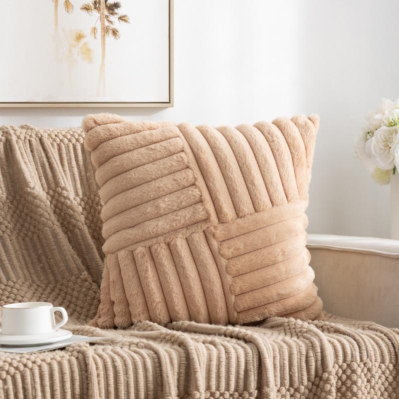 Rabbit Velvet Large Striped Pillow Cover Without Core Home Sofa Pillow Cover Rabbit Hair Quilted Bedside Cushion Cover