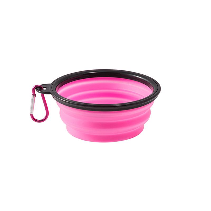 Folding Portable Silicone Dog Feeder Bowl 2-in-1 Pet Dispenser with Carabiner for Outdoor Travel Food And Water Container for Do