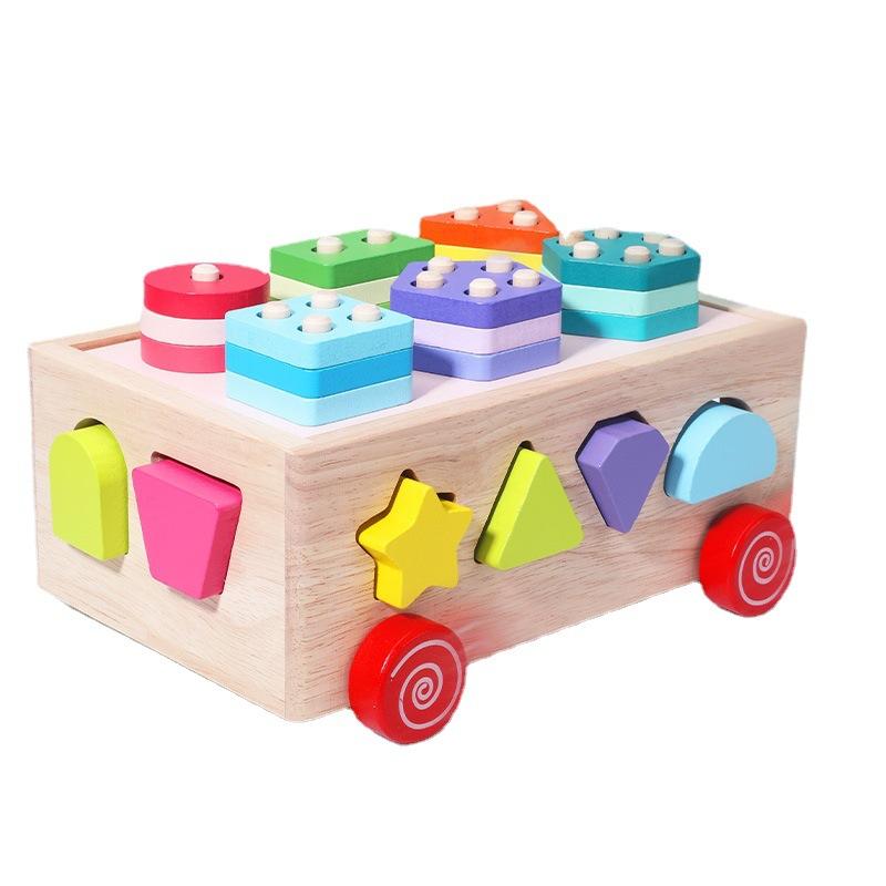 Montessori Toys Children Wooden Shape Classification Learning Building Block Colorful Set Of Columns Puzzle Box Toys