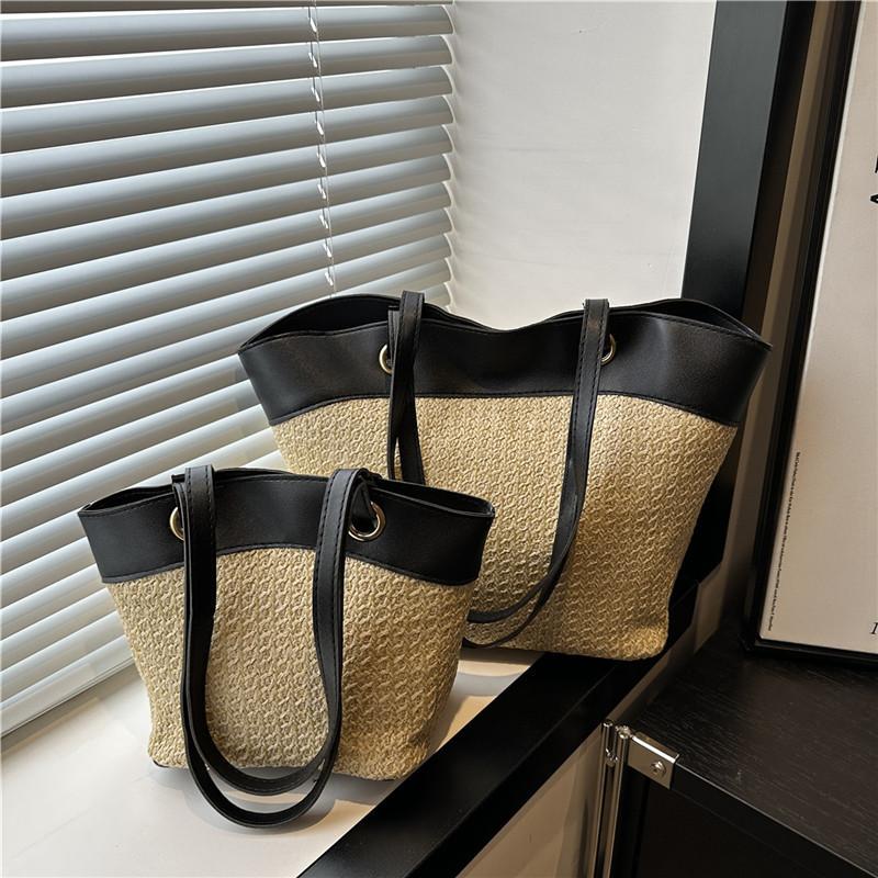 Strohtasche Damen Urlaub Strand Lässig Vielseitig Französisch Retro Gemüsekorb Umhängetasche Modetrend Gewebte Tasche