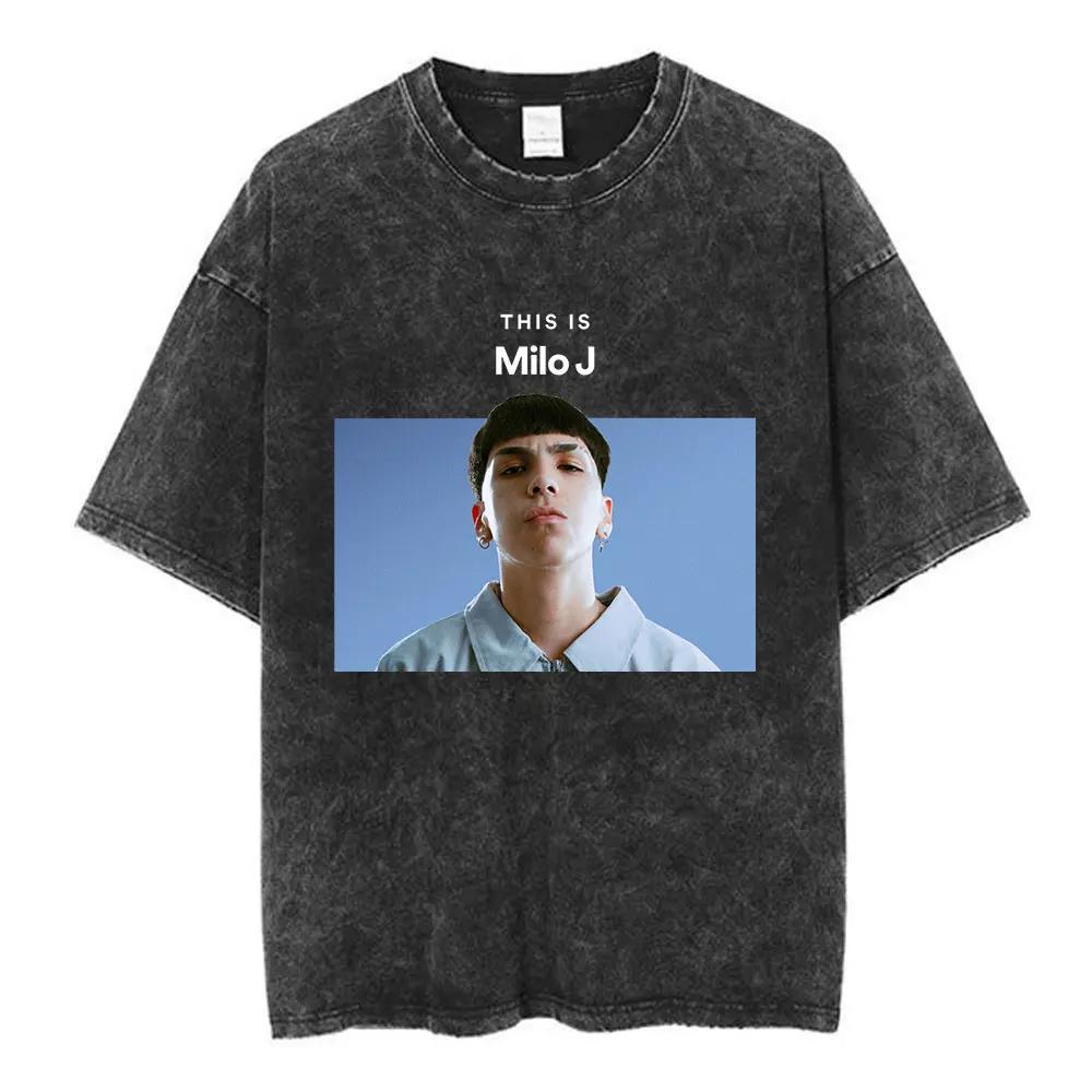 Rapper Milo J Logo Vintage Washed T Shirts Men Women Clothing Harajuku Hip Hop Tshirt Cotton Short Slevee Tshirts Streetwear