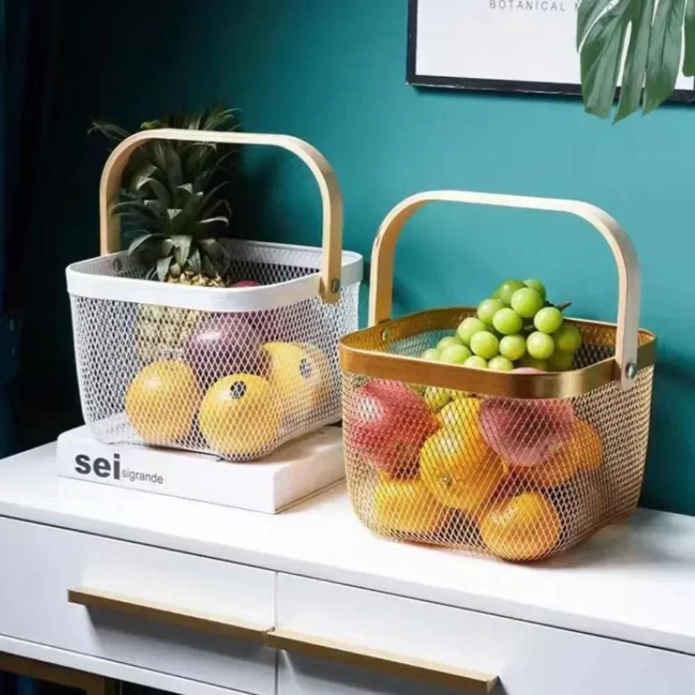 Metal Mesh Basket Multi-functional Hanging Durable Anti Corrosion Bread Fruit Food Organizer Bathroom Organizer Kitchen Baskets