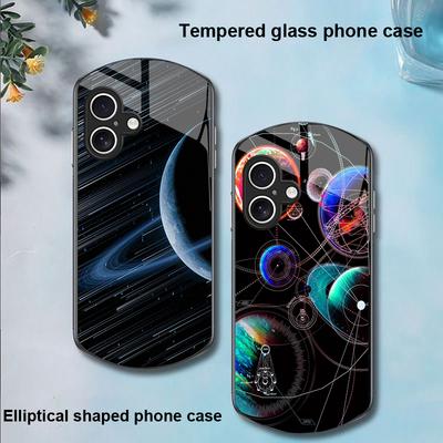 Weltraum Planet Für Apple IPhone 16 11 13 15 14 Pro Max 12 Mini 7 8 Plus XR X XS Elliptisch Geformte Hülle aus Gehärtetem Glas