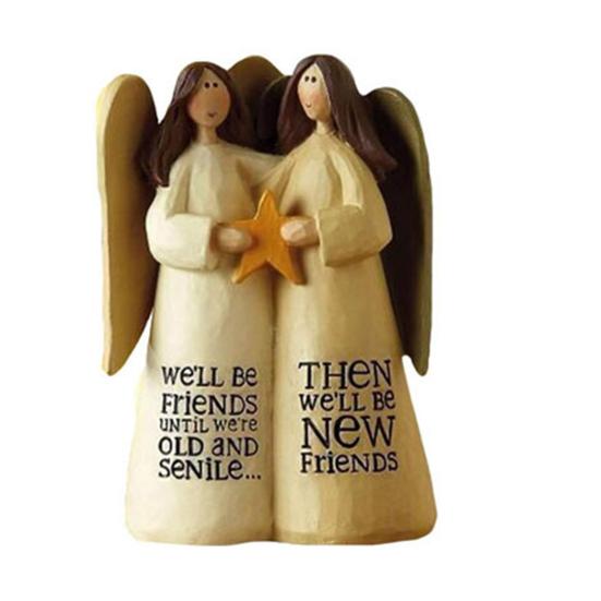 Resin Desktop Figurine Little Angel Girl/Sisterhood/Friendship Statue for Shelf Home Office Desk Car Decor
