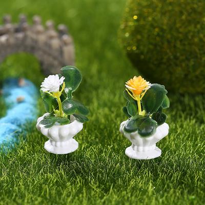 1 conjunto mini estátua de planta em vaso textura clara resina decorativa detalhe delicado mini flor em miniatura decoração do pátio