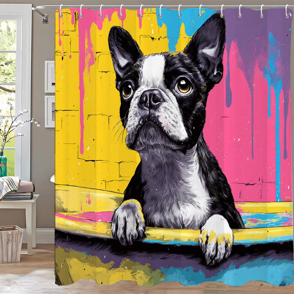 Cute Cartoon Cat And Dog Shower Curtain, Bathroom Decorative Curtain, Printed Shower Curtain, Home Decoration Curtain With Hooks
