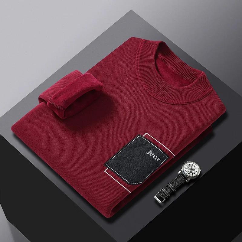 Men's Winter Sweater Warm Fluffy Lining Slim Fit Pullovers Knitwear Men Long Sleeve Men's Clothing