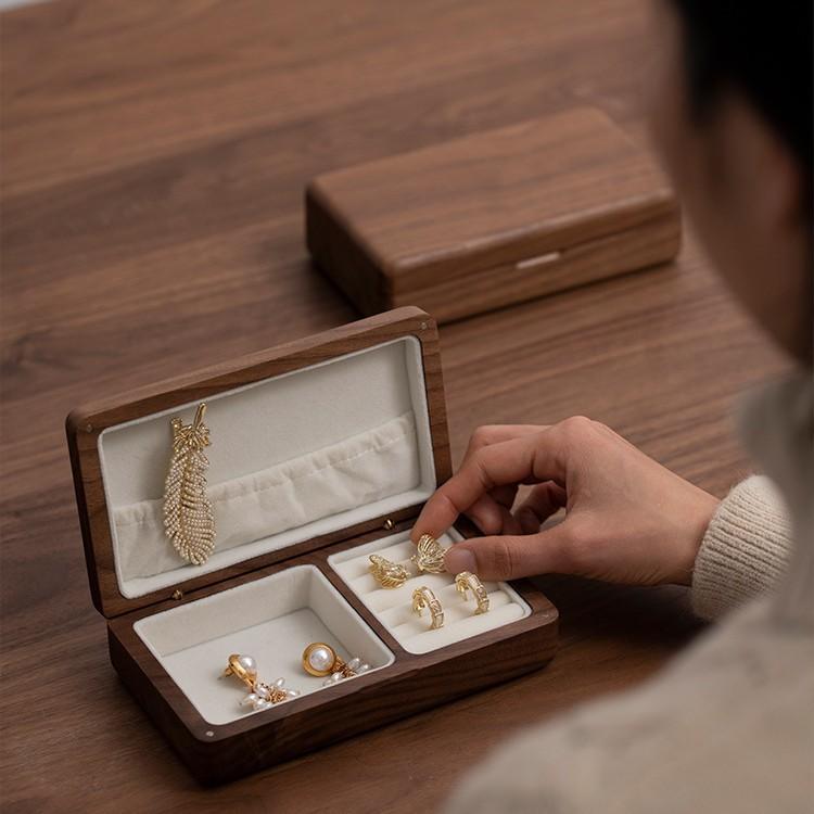 Black Walnut Color Wooden Box Storage Box High-end Exquisite High-end Ring Earrings Necklace Storage