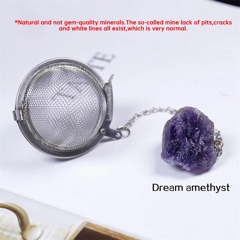 1pc Natural Crystal Stone Practical Tea Infuser Mesh Filter with Chain 304 Stainless Steel Tea Strainer Teapot Spice Kitchenware