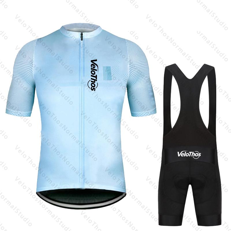 VeloThos Cycling Jersey Set and Bib Shorts Summer Short Sleeve Sport Camping Pro Race Bicycle Clothing MTB Ropa Maillot for Men