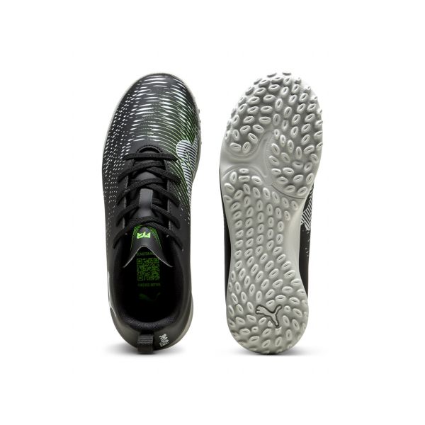 Puma Future 8 Play TT Jr Comfortable Soft Low Top Kids Football Shoes Kids Football Shoes Black Cool-Light-Gray Fluorescent-Green 108396-02