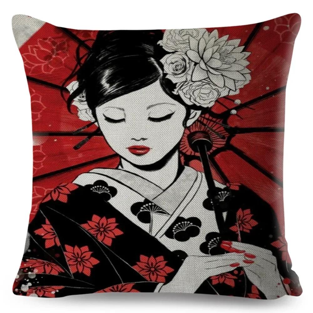 

Подушка-чехол в японском стиле с чернильным рисунком для дивана, домашнего декора, декора для автомобиля. Красивый пейзаж, подушка-наволочка с девушкой-воином, x x дюймов 66x66cm