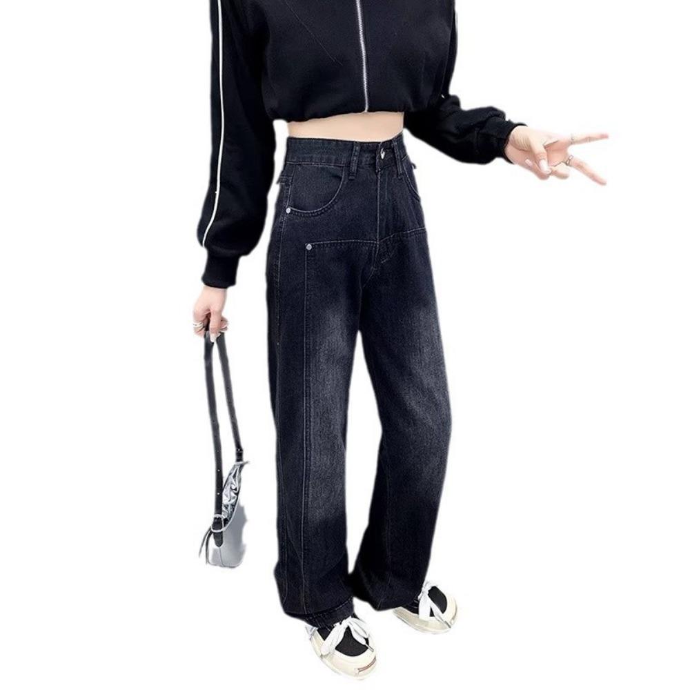 Street personality wide-leg jeans women's new spring and autumn straight-leg thin high-waisted drape floor-mopping jeans