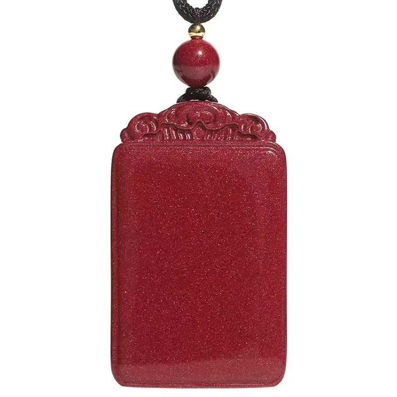 Natural Cinnabar Ruyi Necklace Pendant with Purple Gold Sand - Peace and Safety Amulet Gift