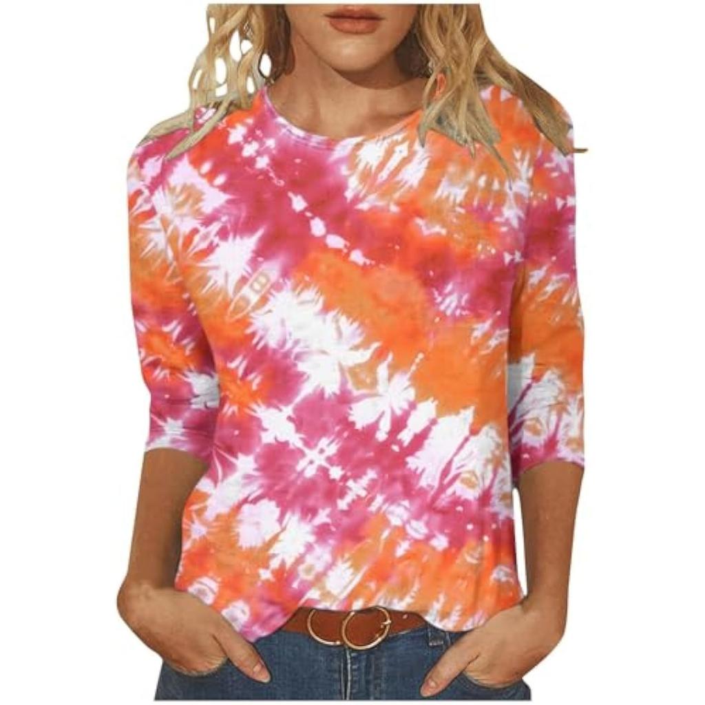 Frühling und Herbst Rundhals Bunt 3D-Druck Oberteil Modisches Lässiges Langarm Damen-T-Shirts