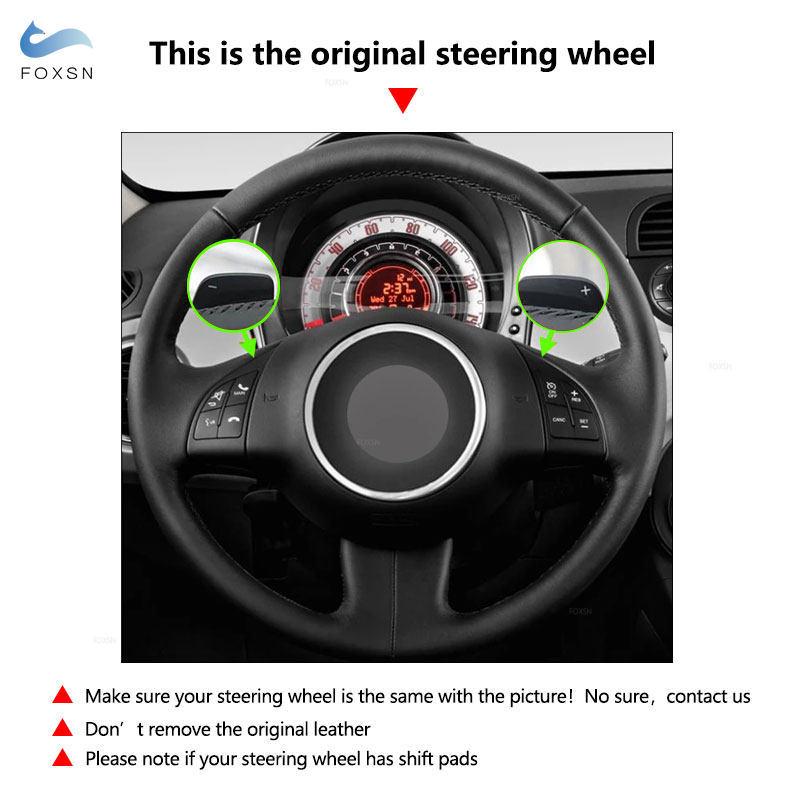 For Fiat 500 2007-2015 500e 2014-2018 500C 2014-2017 Braids On Steering Wheel Hand Stitched Perforated Microfiber Leather Cover