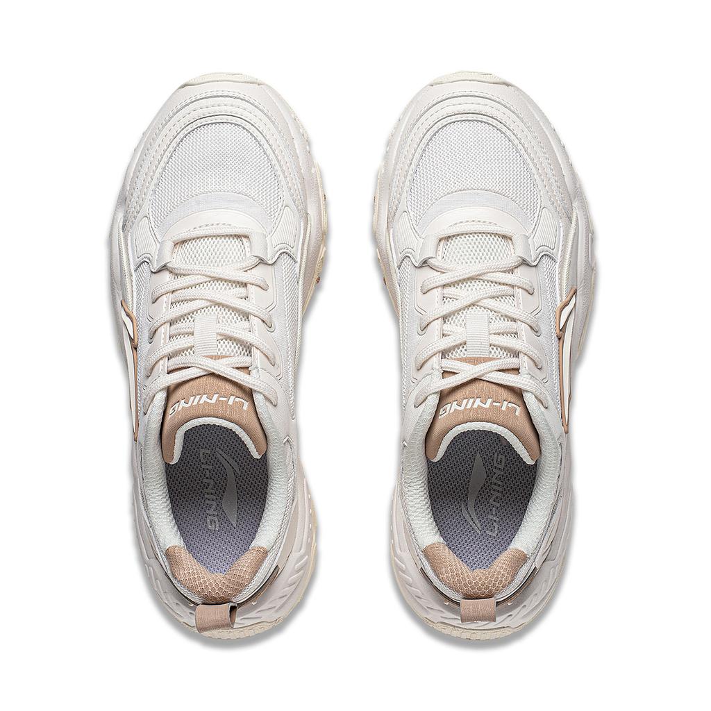 Li Ning Soft Rebound Shock Absorption Retro Thick Sole Height Increasing Low Top Casual Shoes Women Sneakers White AGCT424-1